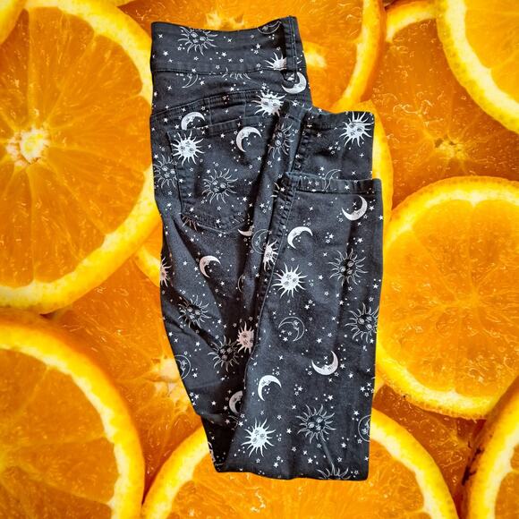 HT Hot Topic Denim Black & White Celestial Hi-Rise Super Skinny Jeans Size‎ 11 - Picture 1 of 7